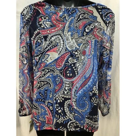 INC International Concept Top Medium Blue Paisley Scoop Neck 3/4 Sleeve New 1245 - Picture 3 of 5